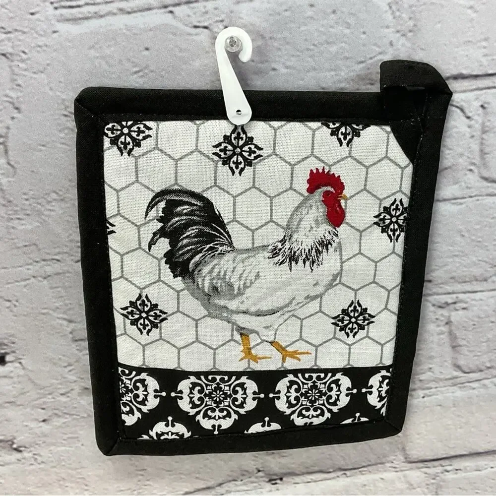 Kitchen Linen 4 Pc. Set Chicken Red/Black Mitt/Pot Holder/Dish Towel/Dish Cloths